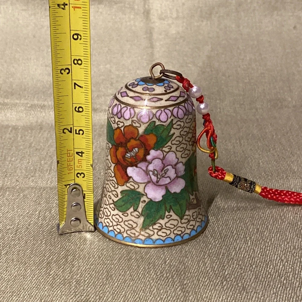 Hand Made VNTG Chinese Cloisonne Ornament Bell Soft Colors Flowers Copper Enamel